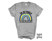 Load image into Gallery viewer, In October We Wear Blue and Yellow Down Syndrome Awareness tshirt,