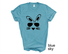 Load image into Gallery viewer, Bunny Face Easter tshirt, Easter Bunny tshirt, Easter Egg Hunt tshirt, Easter youth and adult tshirts,