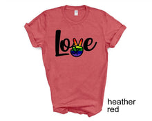 Load image into Gallery viewer, Love, Peace, Pride tshirt, Gay Pride shirt, Pride tshirt, Love is Love, Gay Pride Parade, Unisex tshirts, Pride adult and kids tshirts