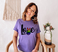 Load image into Gallery viewer, Love, Peace, Pride tshirt, Gay Pride shirt, Pride tshirt, Love is Love, Gay Pride Parade, Unisex tshirts, Pride adult and kids tshirts