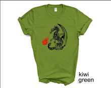 Load image into Gallery viewer, Dragon Unisex tshirt, Dragons, Gothic, Dragon lovers gifts, Dragon spitting fire, Dragon fans, Adult and youth sizes