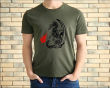 Load image into Gallery viewer, Dragon Unisex tshirt, Dragons, Gothic, Dragon lovers gifts, Dragon spitting fire, Dragon fans, Adult and youth sizes