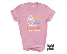 Load image into Gallery viewer, Enjoy the Wave tshirt, Surfing Vibes, Summer Vacation tshirt, Sunshine, Beach, Palm Trees, Surf lover tshirt, Summer tshirt, Surfer, Beach