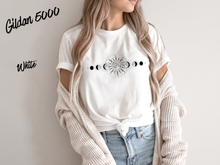 Load image into Gallery viewer, Celestial T-Shirt | Sun Moon Stars Shirt | Boho Celestial Tee | Mystical Graphic Shirt | Astrology Inspired Tee | Cosmic Gift
