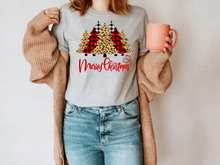 Load image into Gallery viewer, Christmas Tree T-shirt, Leopard Christmas Tree T-shirt,Cheetah Trees T-shirt, Buffalo Plaid T-shirt
