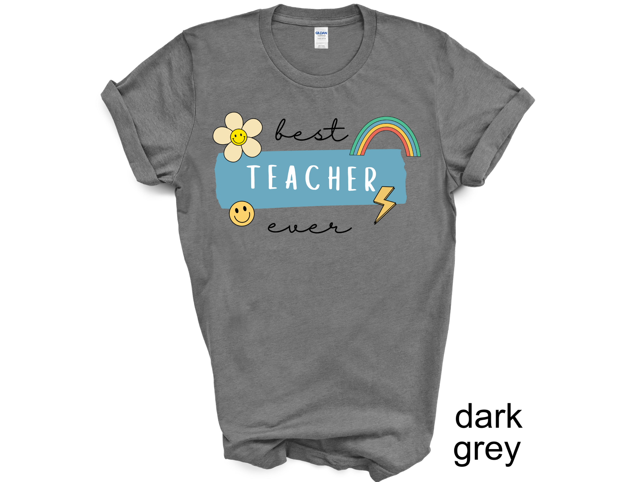 Teach T-Shirt For Women - Teacher Graphic Tee With 'Teach' Letter Print, Dark Grey, Comfortable Cotton Blend - View #12