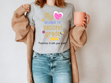 Load image into Gallery viewer, Teacher My Love Belongs to second grade T-Shirt, Gift for Teacher, Funny Teacher Shirt, Friyay Teacher Shirt, Teacher Team Tee
