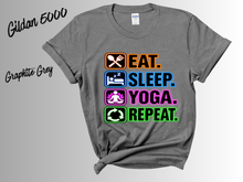 Load image into Gallery viewer, Eat Sleep Yoga Repeat T-Shirt | Yoga Lover Shirt | Funny Yoga Tee | Yogi Gift | Yoga Instructor Shirt | Fitness Workout Tee

