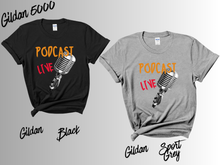 Load image into Gallery viewer, Podcast Live T-Shirt, Podcast Host Shirt, Retro Microphone Tee, Podcaster Gift, Podcast Lover Shirt, Live Podcast Graphic Tee, Unisex
