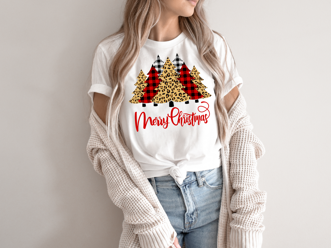 Christmas Tree T-shirt, Leopard Christmas Tree T-shirt,Cheetah Trees T-shirt, Buffalo Plaid T-shirt