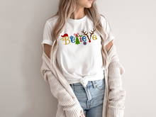 Load image into Gallery viewer, Believe Christmas tshirt, Santa t shirt, Christmas tshirts, Family tshirts.
