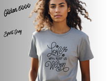 Load image into Gallery viewer, Love Will Keep Us Warm Christmas Shirt, Cozy Holiday T-Shirt, Christmas Love Tee, Festive Winter Shirt, Cute Xmas Gift, Holiday Couple Tee
