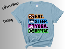 Load image into Gallery viewer, Eat Sleep Yoga Repeat T-Shirt | Yoga Lover Shirt | Funny Yoga Tee | Yogi Gift | Yoga Instructor Shirt | Fitness Workout Tee

