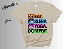 Load image into Gallery viewer, Eat Sleep Yoga Repeat T-Shirt | Yoga Lover Shirt | Funny Yoga Tee | Yogi Gift | Yoga Instructor Shirt | Fitness Workout Tee
