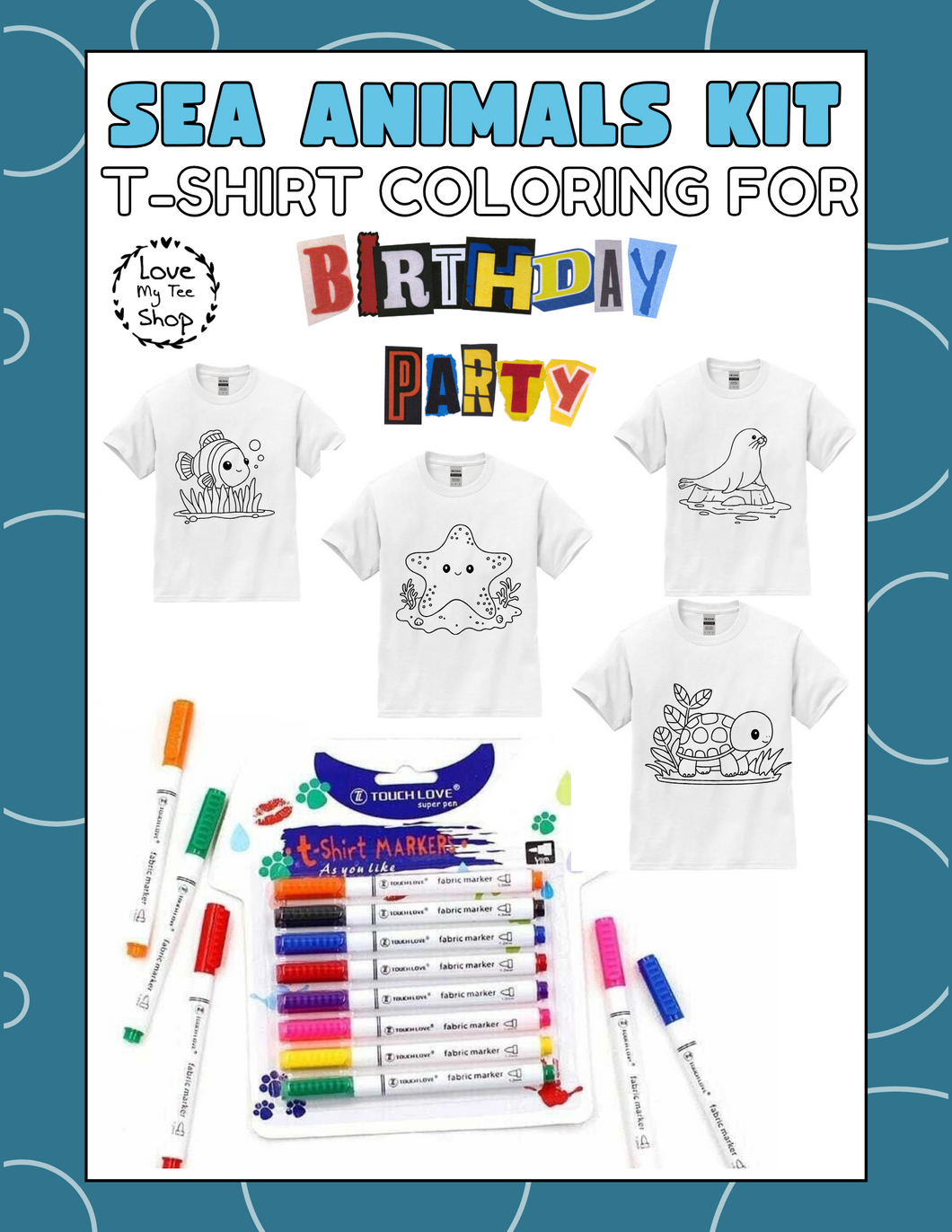 Kids Sea Coloring Shirt, Coloring T-shirt with markers, Kids paint your own shirt