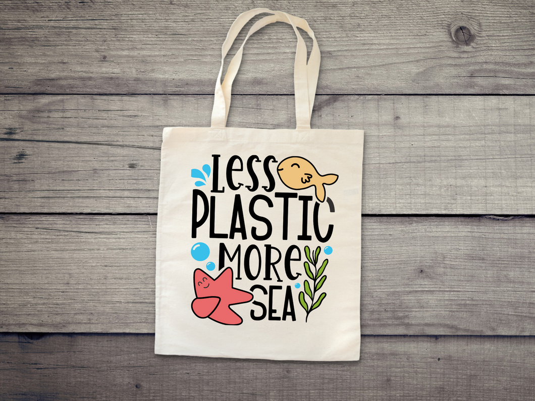 Less Plastic More Sea Tote. Earth Day Tote, Nature Lover's Tote, Hiking, Love Life, Recycle, Less Plastic