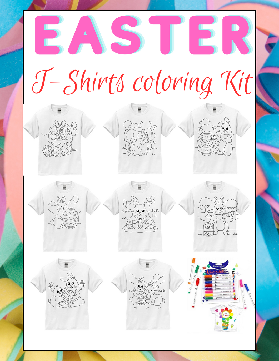 Easter Kids Coloring Shirt, Coloring T-shirt with markers, Kids paint your own shirt