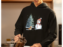 Load image into Gallery viewer, Christmas Snowman Hooded Sweatshirt | Snowman gift | Funny Snowman | Melting Snowman | Nature Lover | Novelty Apparel | Unisex Hoodie
