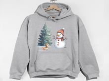 Load image into Gallery viewer, Christmas Snowman Hooded Sweatshirt | Snowman gift | Funny Snowman | Melting Snowman | Nature Lover | Novelty Apparel | Unisex Hoodie
