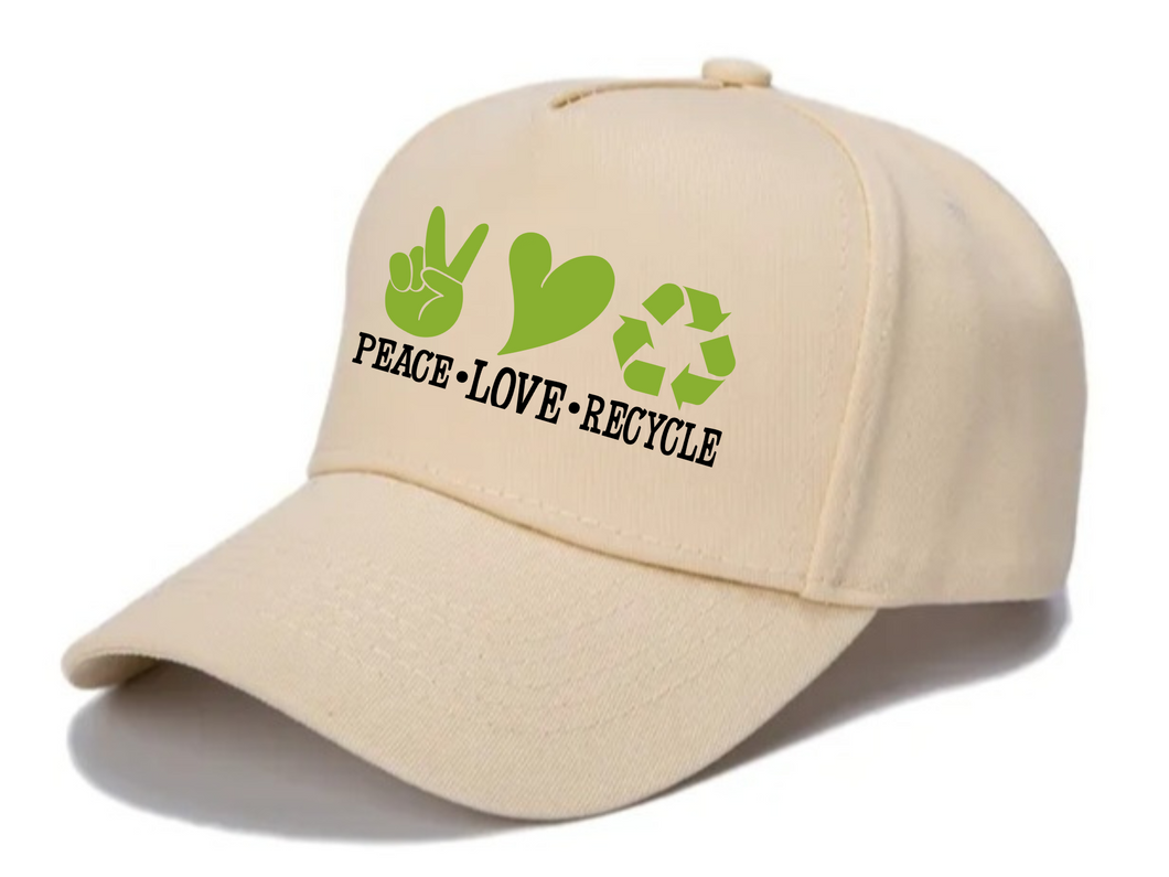 Peace Love Recycle Hat, For Schools, Family trip, Business, Kids birthdays
