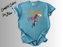 Load image into Gallery viewer, Podcast Live T-Shirt, Podcast Host Shirt, Retro Microphone Tee, Podcaster Gift, Podcast Lover Shirt, Live Podcast Graphic Tee, Unisex
