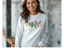 Load image into Gallery viewer, Believe Christmas Long-Sleeve T-Shirt, Santa Long-Sleeve T-Shirt gift, Christmas Long-Sleeve T-Shirt. tshirts.
