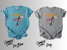 Load image into Gallery viewer, Podcast Live T-Shirt, Podcast Host Shirt, Retro Microphone Tee, Podcaster Gift, Podcast Lover Shirt, Live Podcast Graphic Tee, Unisex
