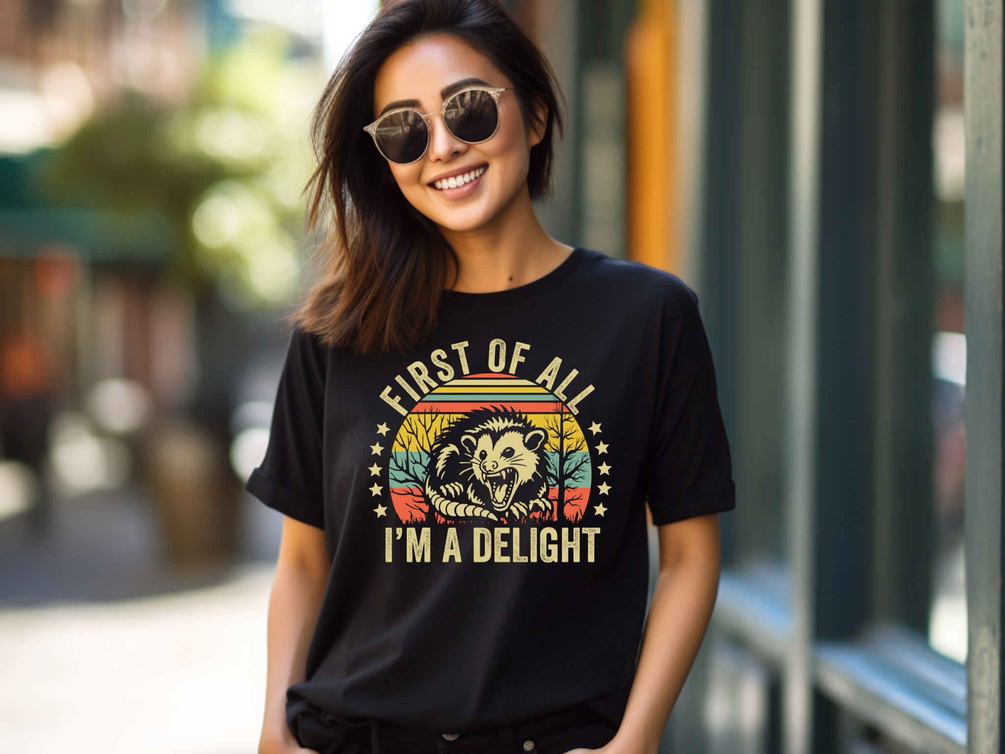 First Of All I'm A Delight Sarcastic Angry Opossum Lover T-Shirt, Cute