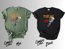 Load image into Gallery viewer, Podcast Live T-Shirt, Podcast Host Shirt, Retro Microphone Tee, Podcaster Gift, Podcast Lover Shirt, Live Podcast Graphic Tee, Unisex
