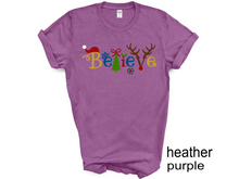 Load image into Gallery viewer, Believe Christmas tshirt, Santa t shirt, Christmas tshirts, Family tshirts.
