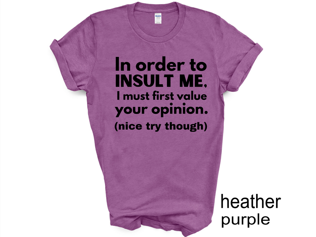 In order to  insult me, I must first value your opinion.(nice try though) T-shirt