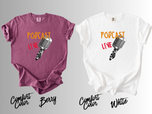 Load image into Gallery viewer, Podcast Live T-Shirt, Podcast Host Shirt, Retro Microphone Tee, Podcaster Gift, Podcast Lover Shirt, Live Podcast Graphic Tee, Unisex
