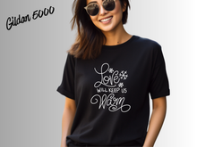 Load image into Gallery viewer, Love Will Keep Us Warm Christmas Shirt, Cozy Holiday T-Shirt, Christmas Love Tee, Festive Winter Shirt, Cute Xmas Gift, Holiday Couple Tee
