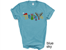 Load image into Gallery viewer, Believe Christmas tshirt, Santa t shirt, Christmas tshirts, Family tshirts.
