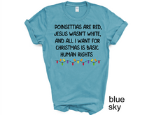 Load image into Gallery viewer, Christmas T-shirts, Poinsettias Are Red,Jesus Wasn&#39;t White, All I Want For Christmas, Basic Human Rights Shirt, LGTBQ rights, Equal Rights T-Shirt
