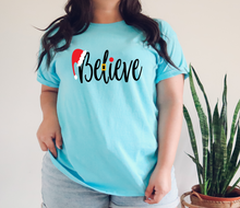 Load image into Gallery viewer, Believe Christmas t-shirt, Santa t shirt, Christmas t-shirts, Matching Family t-shirts,

