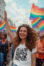 Load image into Gallery viewer, It’s Ok To Say Gay T-shirt QR Code
