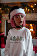 Load image into Gallery viewer, Merry and Bright Trees Long Sleeve Shirt, Women&#39;s Christmas Long Sleeve Shirt, Womans Holiday , Christmas Gift, Cute Holiday, Christmas
