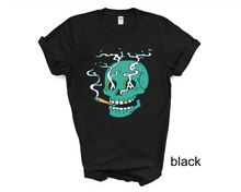 Load image into Gallery viewer, Halloween T-shirt | Smoking hippie popular skull T-shirt | Aesthetic smoke shirt
