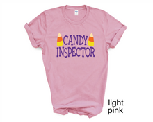 Load image into Gallery viewer, Candy Inspector tshirt, Halloween shirt, Trick or Treat t shirt, Adults Halloween tee,
