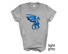 Load image into Gallery viewer, Dragon unisex tshirt. Blue dragon tshirt. Dragon fan tshirt.
