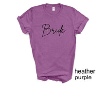 Load image into Gallery viewer, Bride tshirt. Engagement. She said Yes tshirt. Bachelorette party.  Wedding day.
