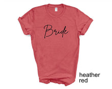 Load image into Gallery viewer, Bride tshirt. Engagement. She said Yes tshirt. Bachelorette party.  Wedding day.
