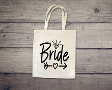 Load image into Gallery viewer, Bride tote bag. Bachelorette party gifts. Wedding party favors.

