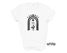 Load image into Gallery viewer, Mystical Moon Phase tshirt. Celestial. Moon and snake.
