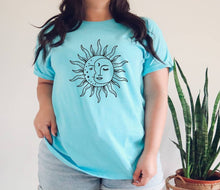 Load image into Gallery viewer, Celestial Sun and Moon tshirt. Mystical. Moon. Sun. Eclipse. Boho.
