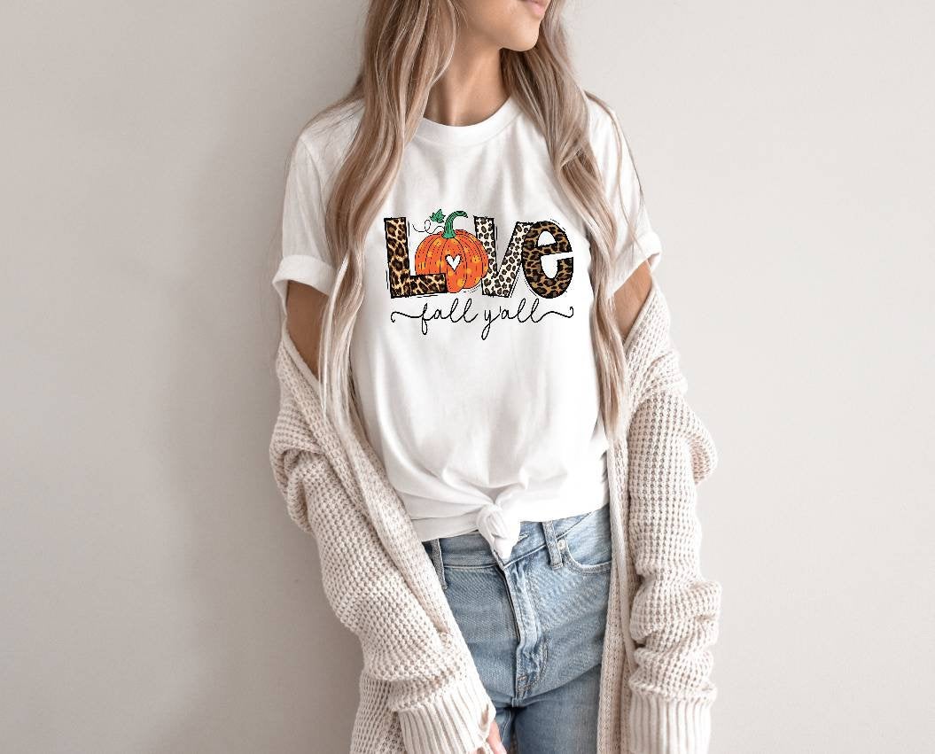 Love Fall y'all tshirt, Autumn shirt, Fall tshirt, Thanksgiving shirt,