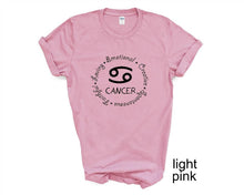 Load image into Gallery viewer, Cancer Zodiac Sign tshirt. Astrology tshirt. Horoscope. Cancer personality tshirt.
