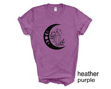 Load image into Gallery viewer, Boho Moon Phase tshirt. Crystals. Mystical. Moon. Crystals lovers.
