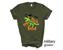 Load image into Gallery viewer, Trick or Treat Dinosaur Children&#39;s tshirt, Halloween kids tee, Dinosaur t shirt, Gifts,

